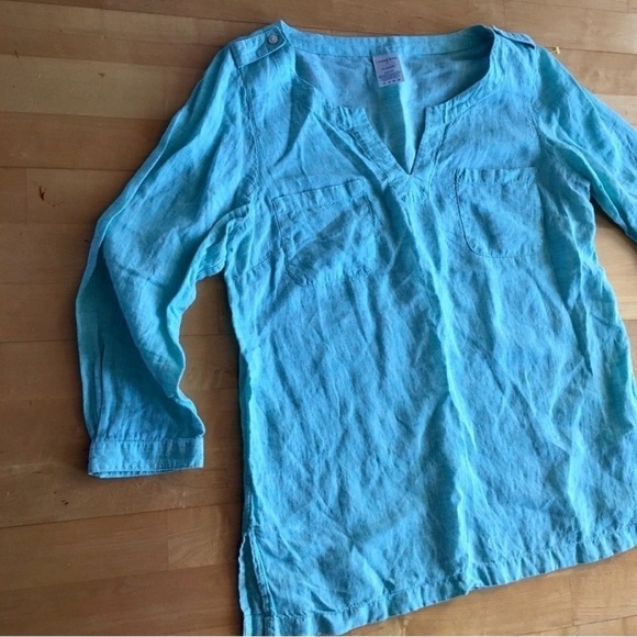 Lands’ End 100% Linen Tunic, Aqua Blue, Size 14 - Picture 17 of 17